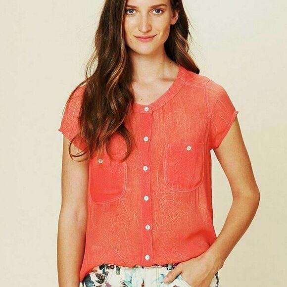 Free People We the Free Viscose Dark Coral Gauze Blouse size M Orange top - Picture 2 of 8